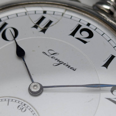 Around 1905 Antique Longines pocket watch Enamel decoration Silver side case Works well